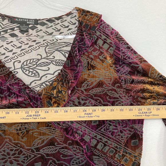 Valentine -USA 2X Multi Color Velvet Ruffle Boho Romantic Asymmetric Stretch Top - Picture 8 of 12